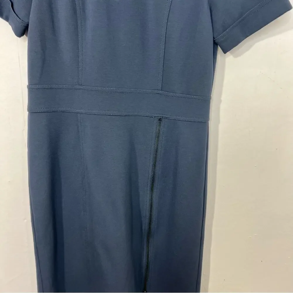 Worth New York Blue Zipper Front Ponte Knit Cuffed Short Sleeve Dress Size 6